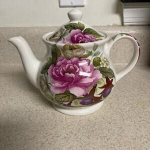 Lovely Windsor Sadler Made in England China Teapot with Peonies and Fuchsia